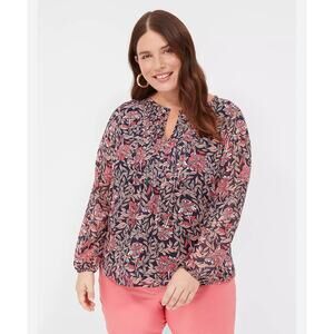 Lane Bryant Pin-Tuck Crew-Neck Blouse Plus Size 20 Pink Coral Floral